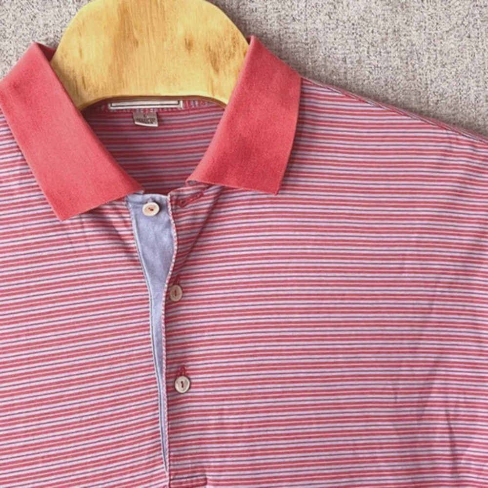 Peter‎ Millar Men's Orange Stripes Short Sleeve Collared Polo Shirt Size L Golf
